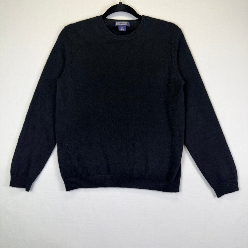 Lands End Black 100% Cashmere Crewneck Petite XS 2-4 Pullover Soft Knit Luxury